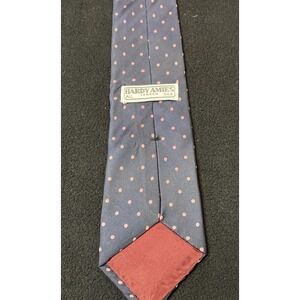 Vintage Hardy Amies Men's‎ Necktie London 100% Silk Navy Pink Polka Dot Pattern